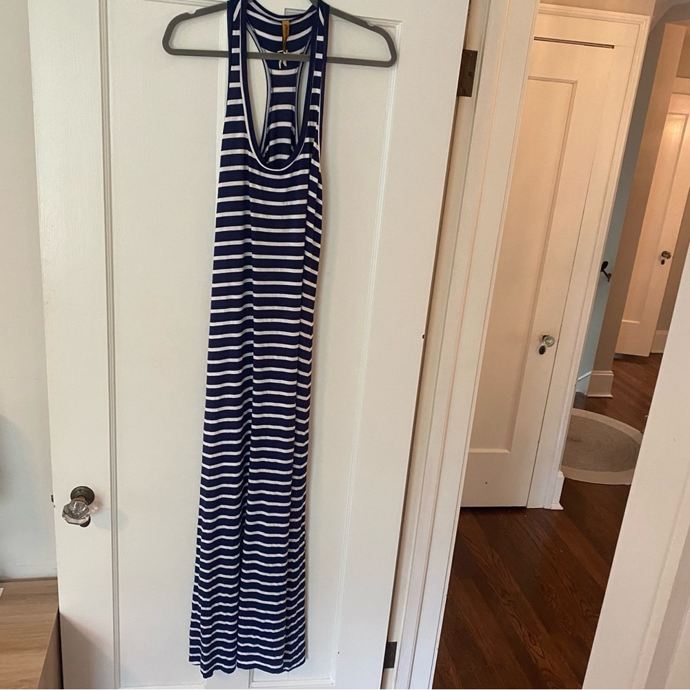 Rachel pally navy stripe maternity medium dress racer back maxi